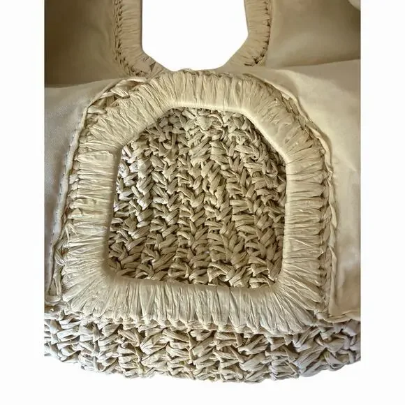 Ramla Bohemian Tan Woven Straw Half Moon Hobo Bag New Handmade Zip Closure - Picture 7 of 16